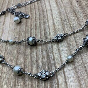 Brighton Vintage Style Double Strand Silver Tone Faux Pearl Necklace